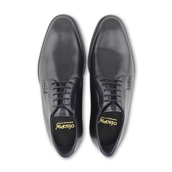 Black distressed leather derby shoes