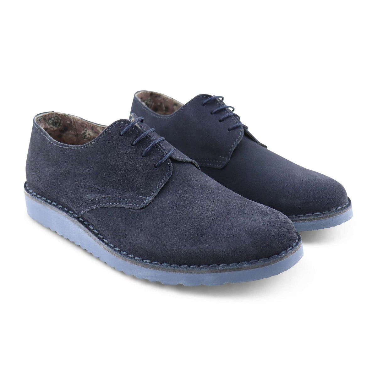 Derby liscio con zeppa in camoscio blu