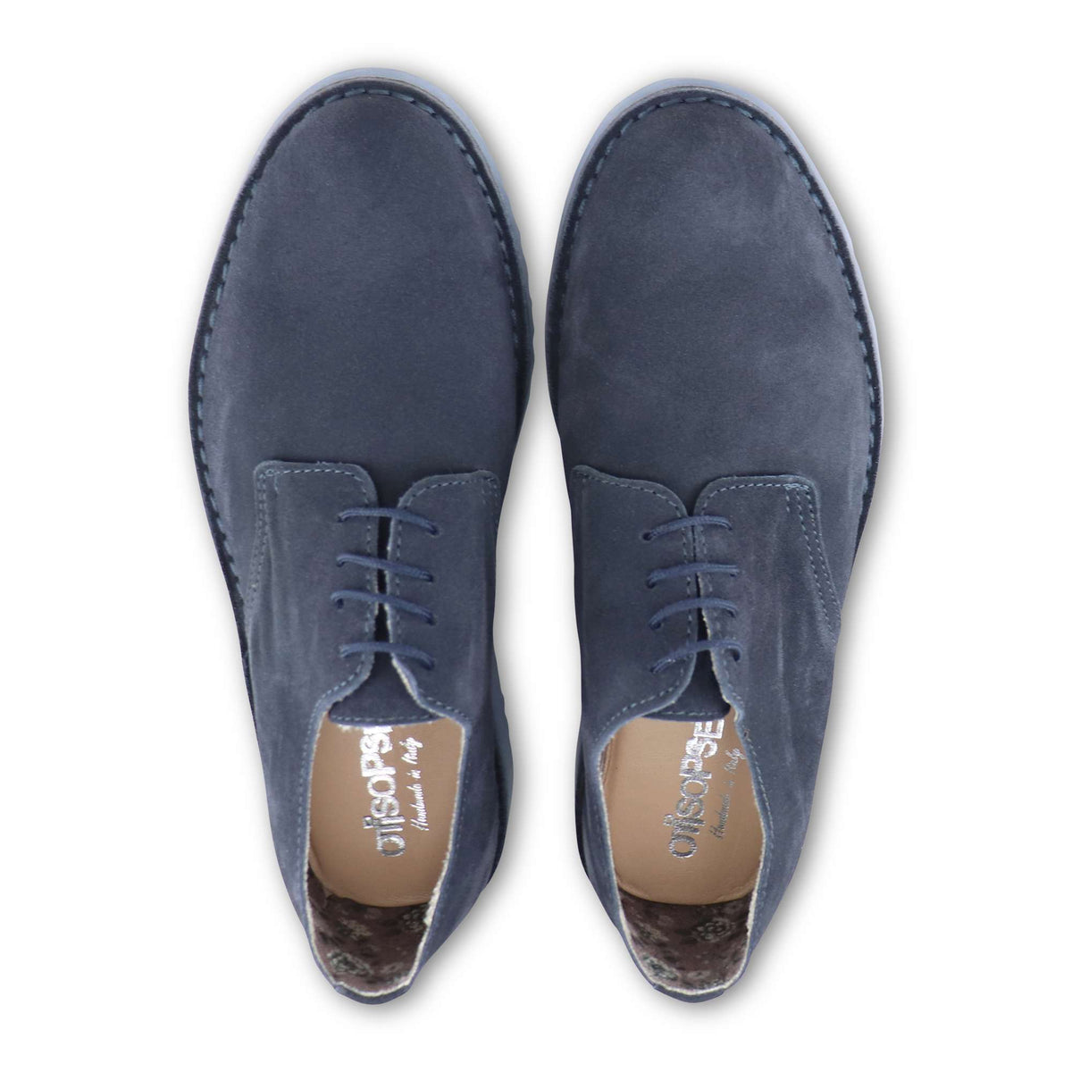 Derby liscio con zeppa in camoscio blu