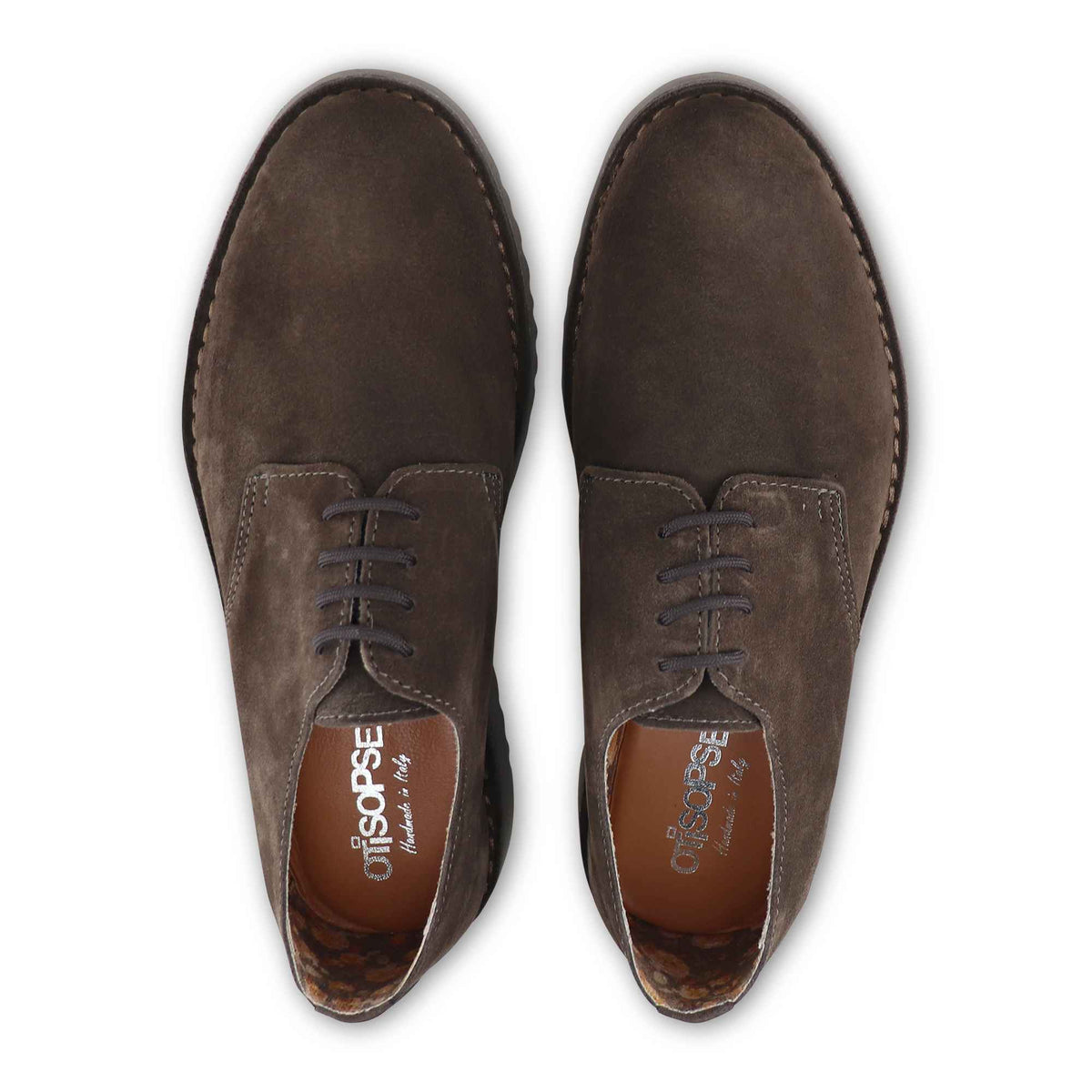 Dark brown suede smooth wedge derby