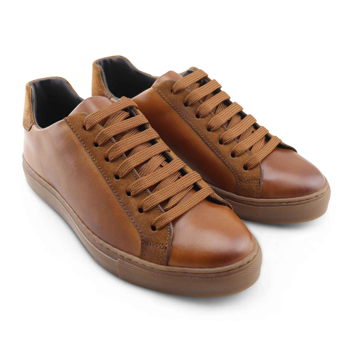 Sneakers in pelle e camoscio cuoio