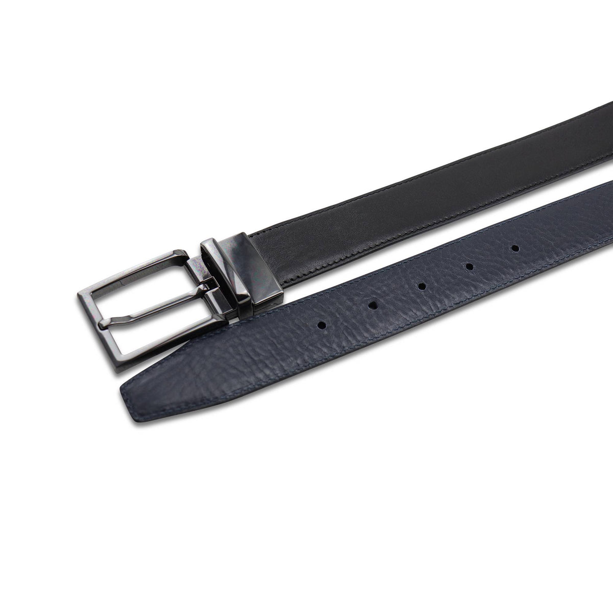 Cintura double face in pelle nero/blu