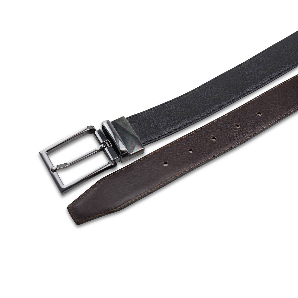 Cintura double face in pelle nero/moro