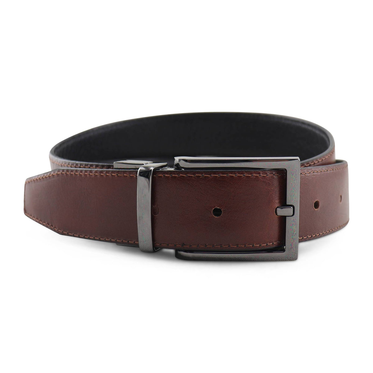 Cintura double face in pelle nero/inglese