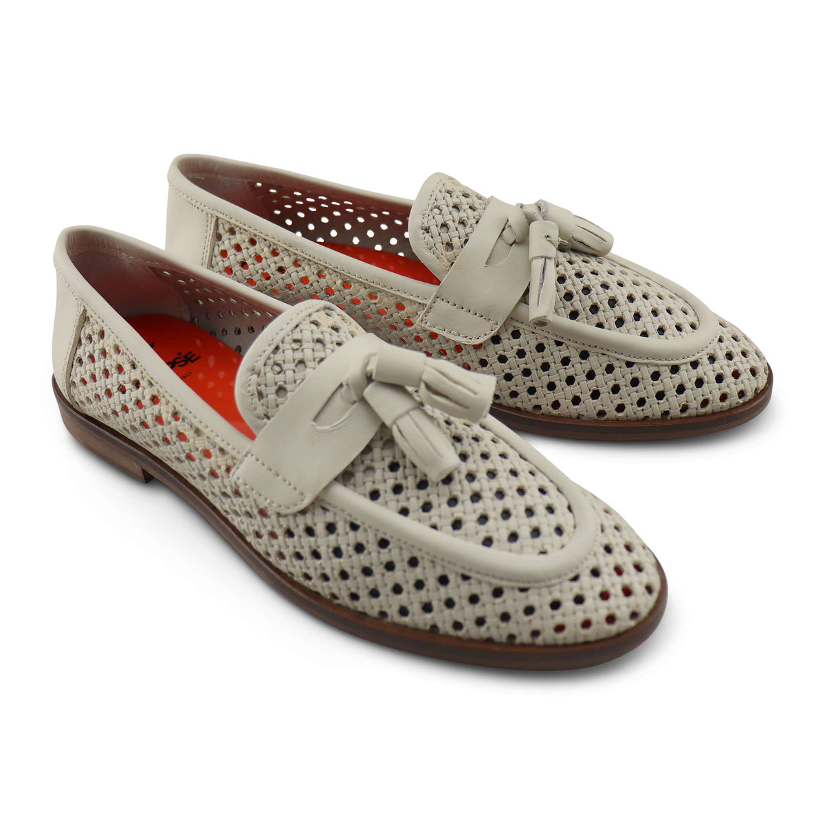 Mocassini tassel forati bianchi