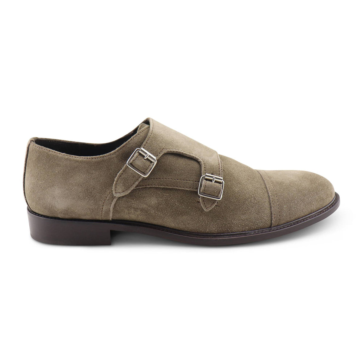 Doppia fibbia in camoscio taupe