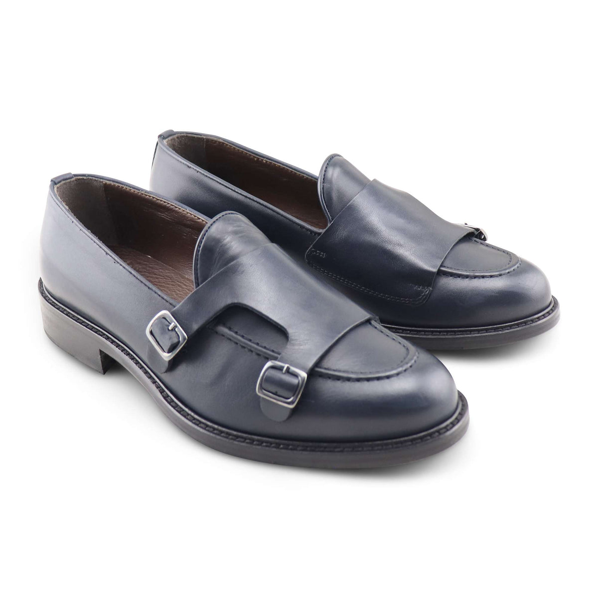 Doppia fibbia in pelle blu