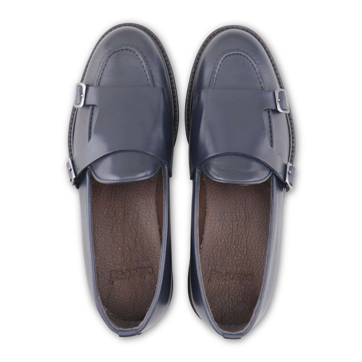 Doppia fibbia in pelle blu