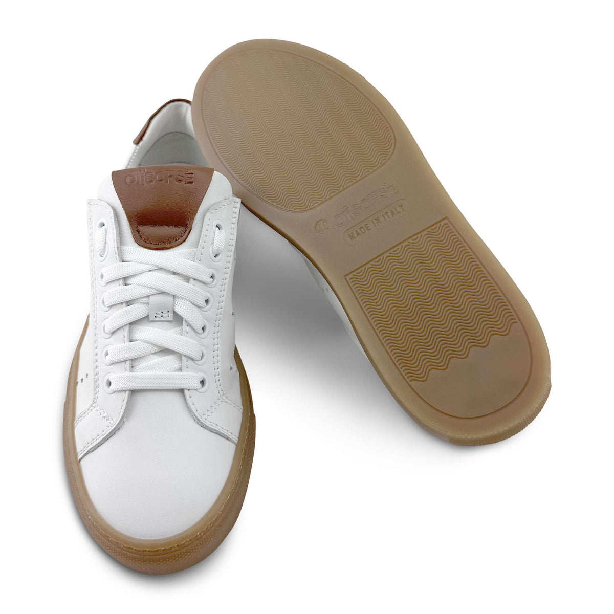 Sneakers in pelle bianca e cuoio