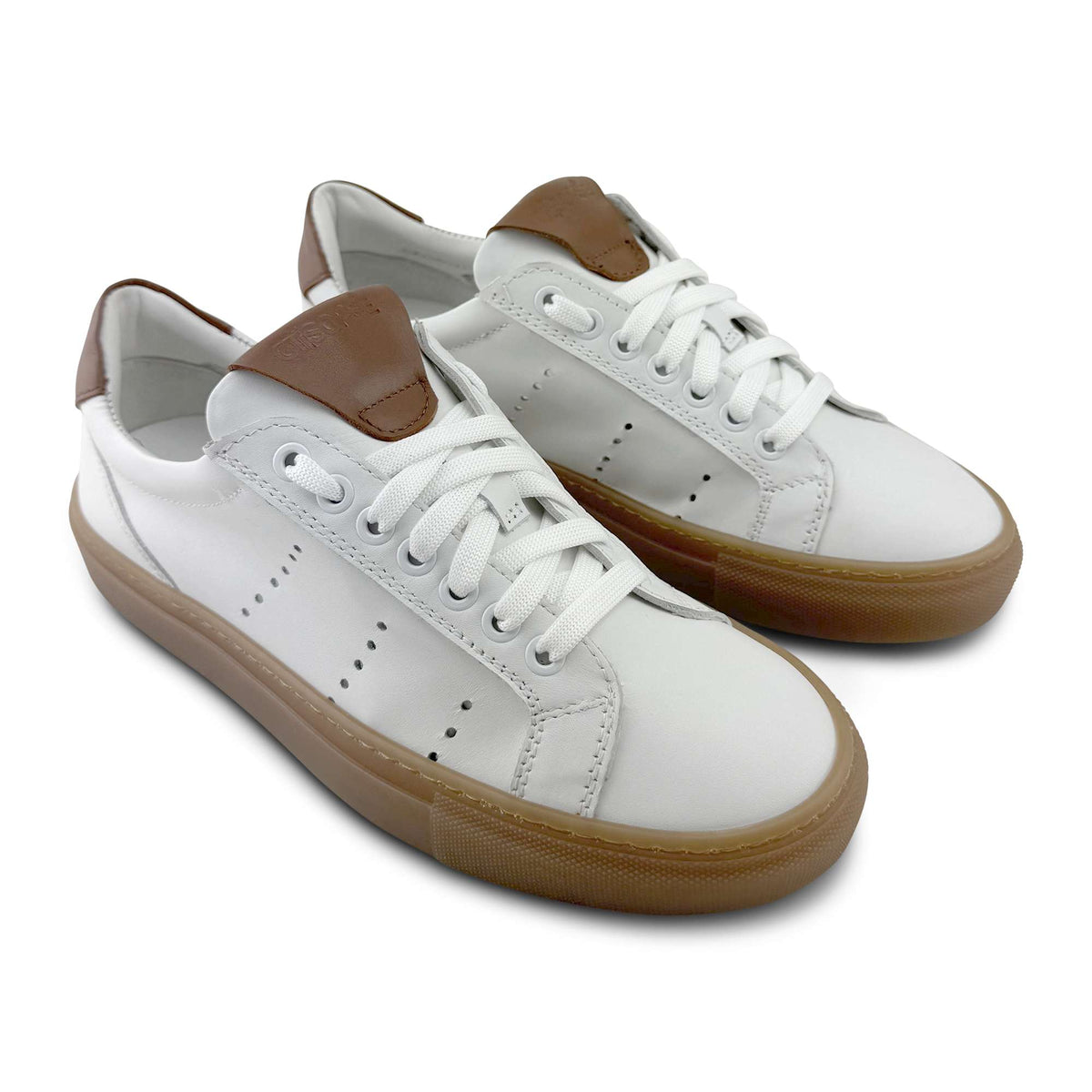 Sneakers in pelle bianca e cuoio