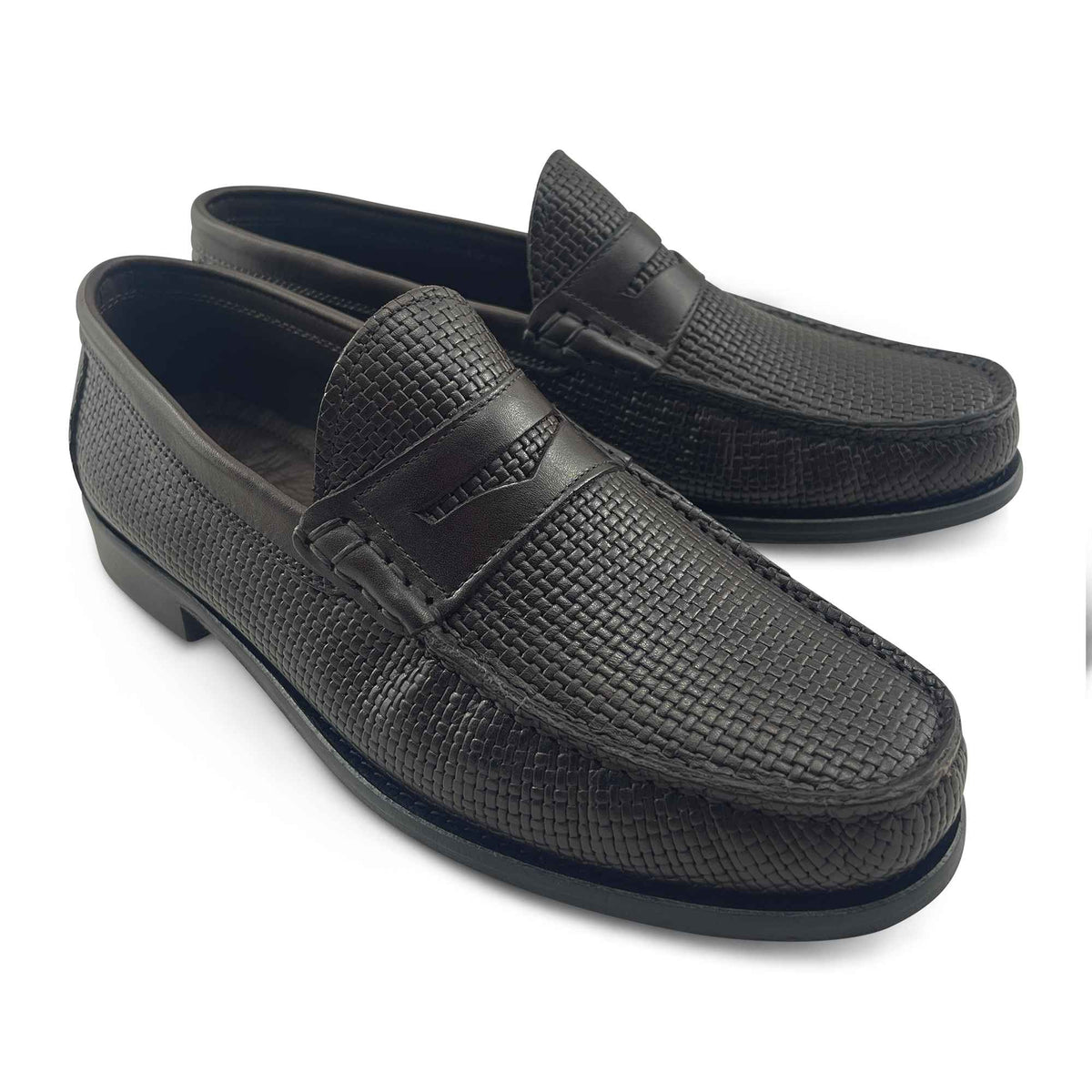 Mocassino in pelle intrecciata testa di moro