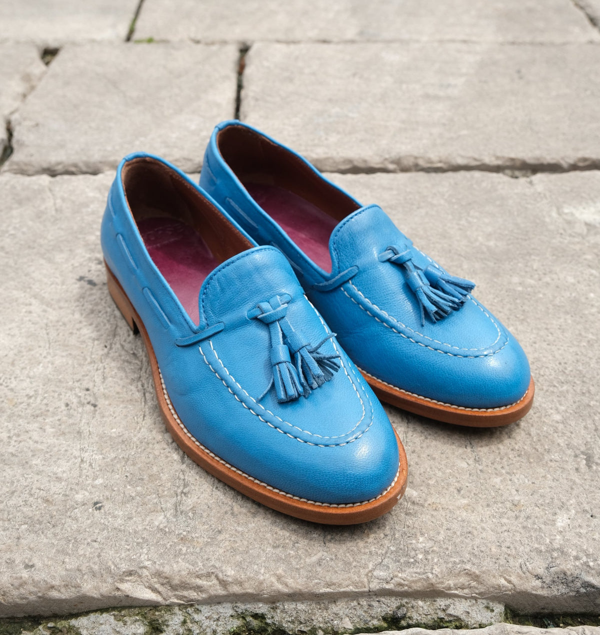 Tassel in pelle stropicciato azzurro