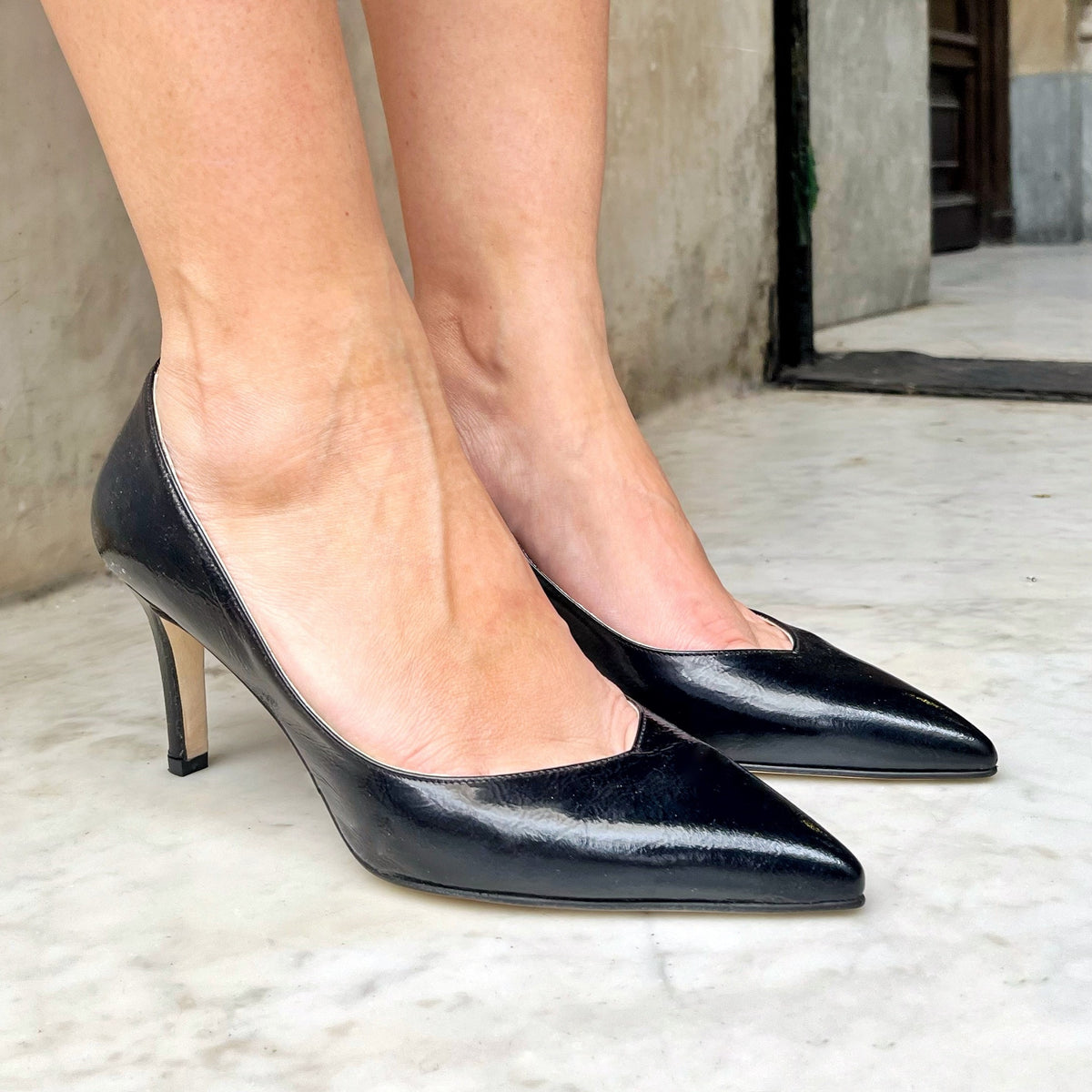 Black naplak pumps with 70mm heel
