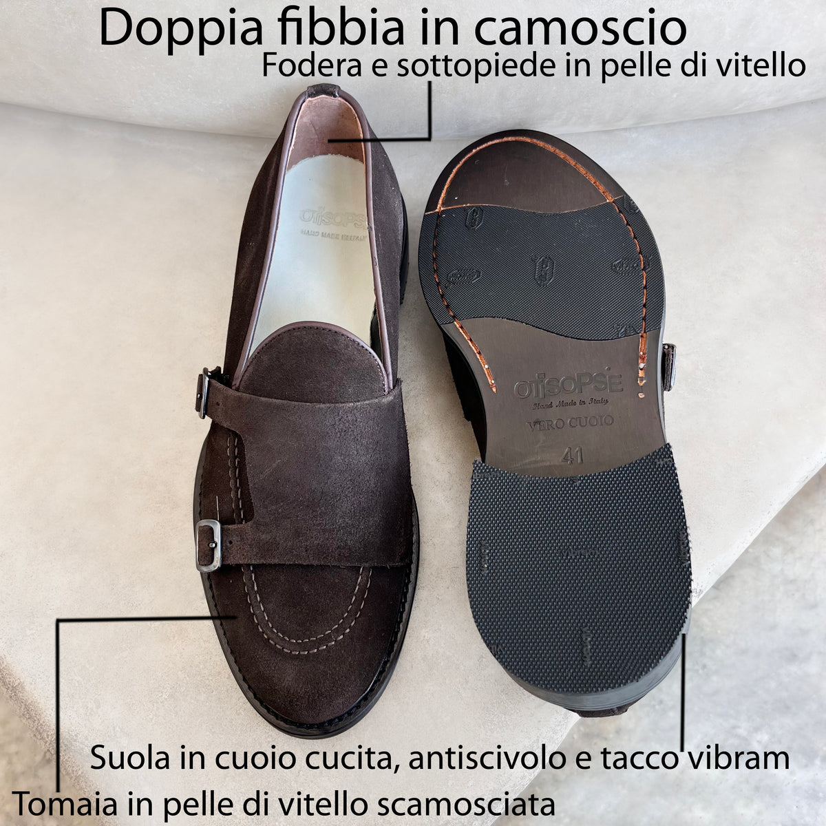 Doppia fibbia in camoscio testa di moro