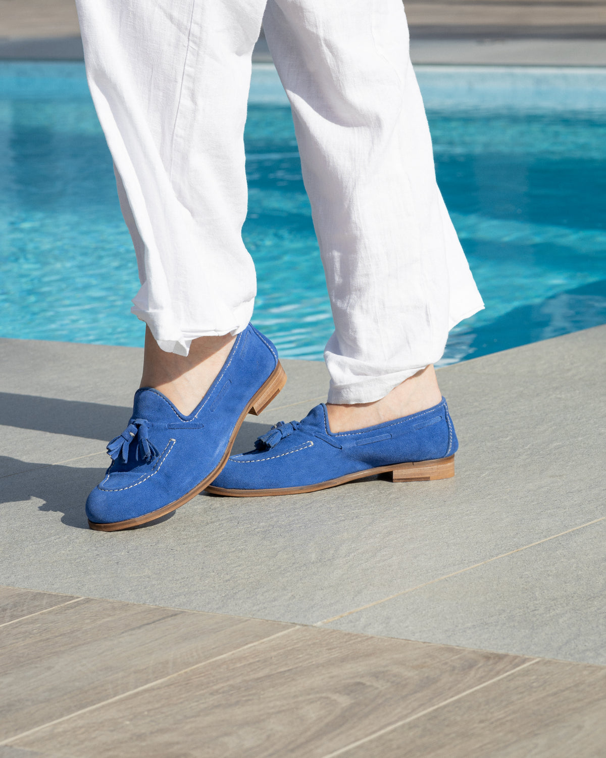 Mocassini camoscio bluette