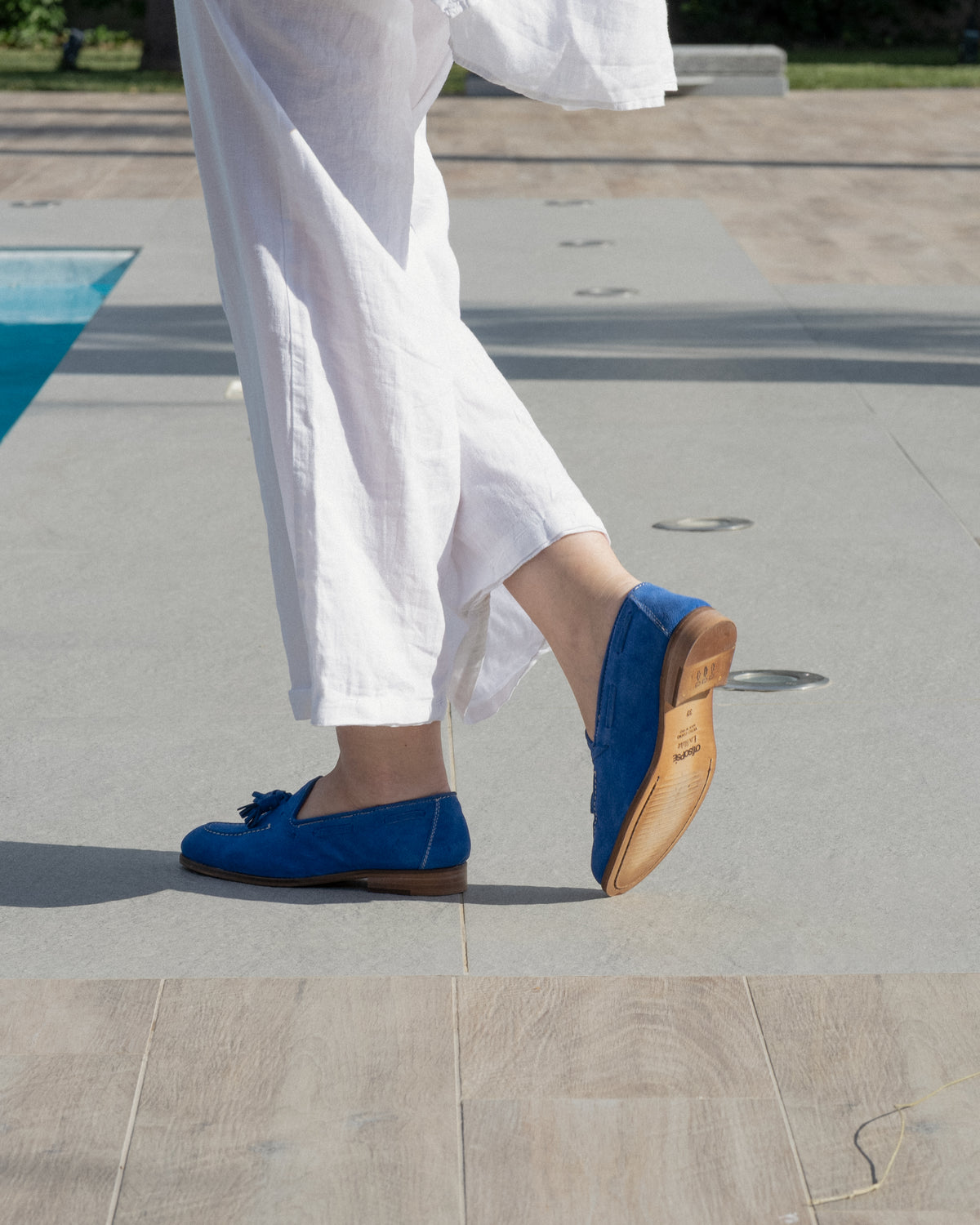 Mocassini camoscio bluette