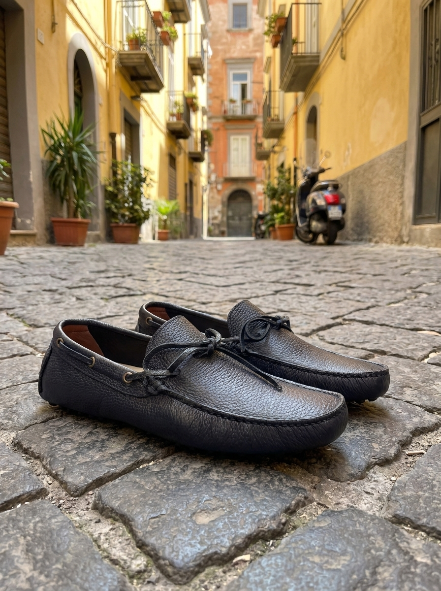 Mocassini con gommini in pelle bottolata blu