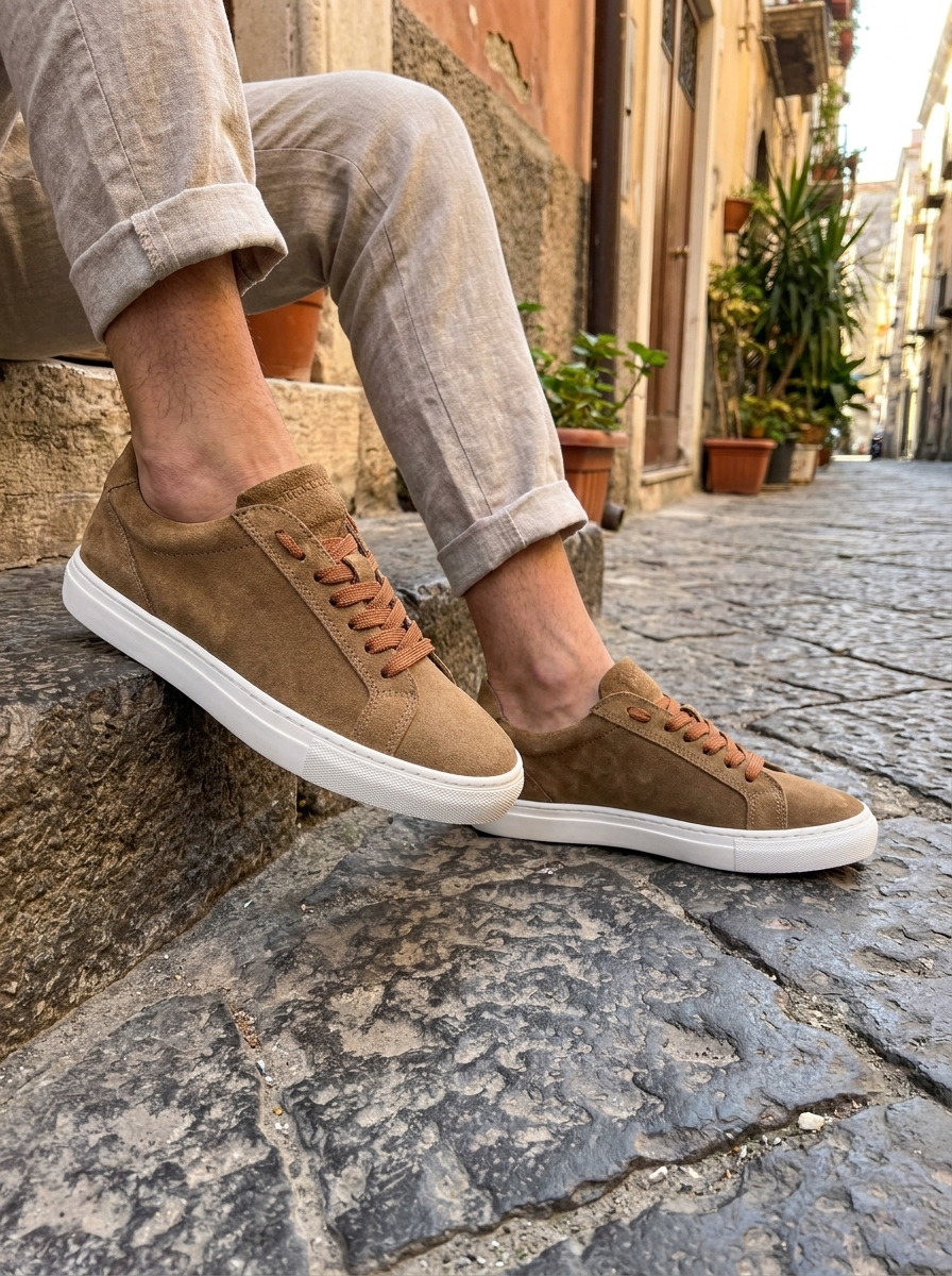 Sneakers in camoscio taupe