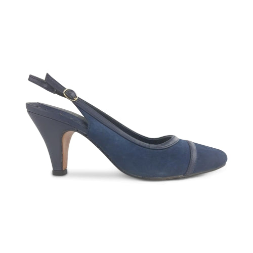 Décolleté blu in camoscio con cinturino e puntale