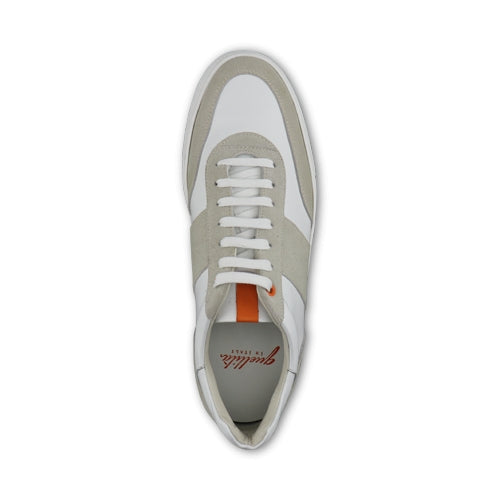 Sneakers con riporto in camoscio ghiaccio e pelle arancio