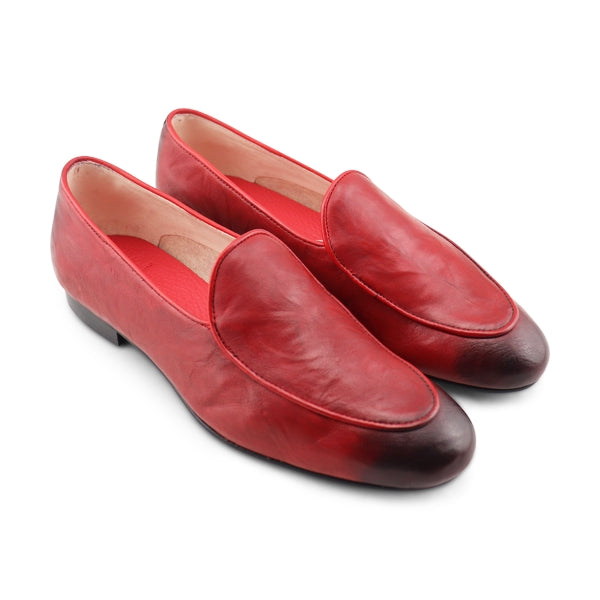Slippers in pelle stropicciata rossa