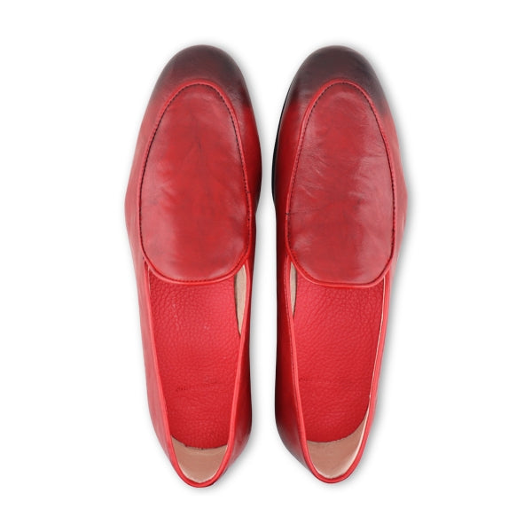 Slippers in pelle stropicciata rossa