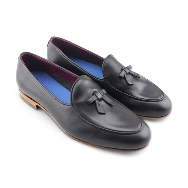 Black leather slippers