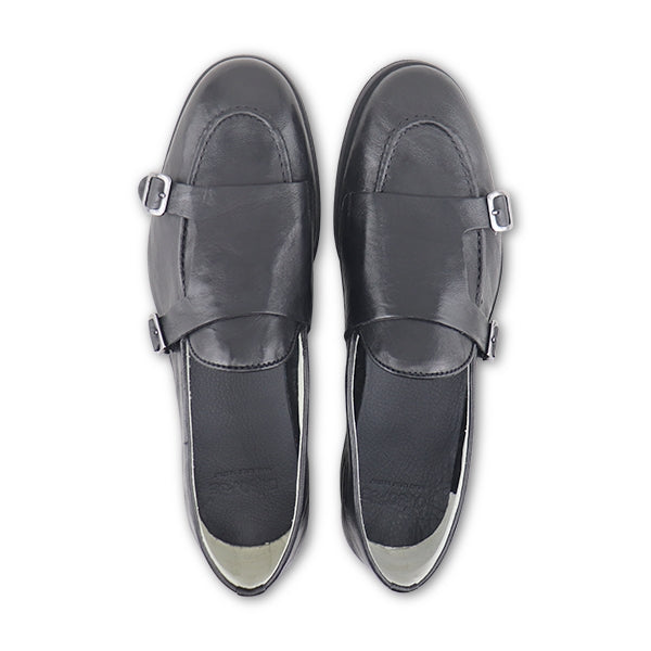 Slippers doppia fibbia in pelle nera