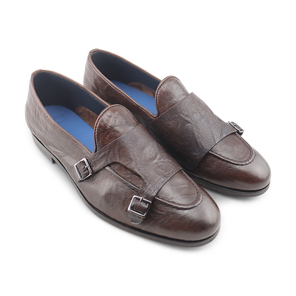 Slippers doppia fibbia in pelle testa di moro