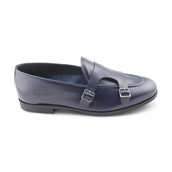 Slippers doppia fibbia in pelle blu