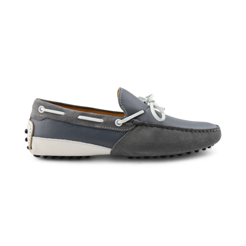 Mocassini in pelle e camoscio grigio