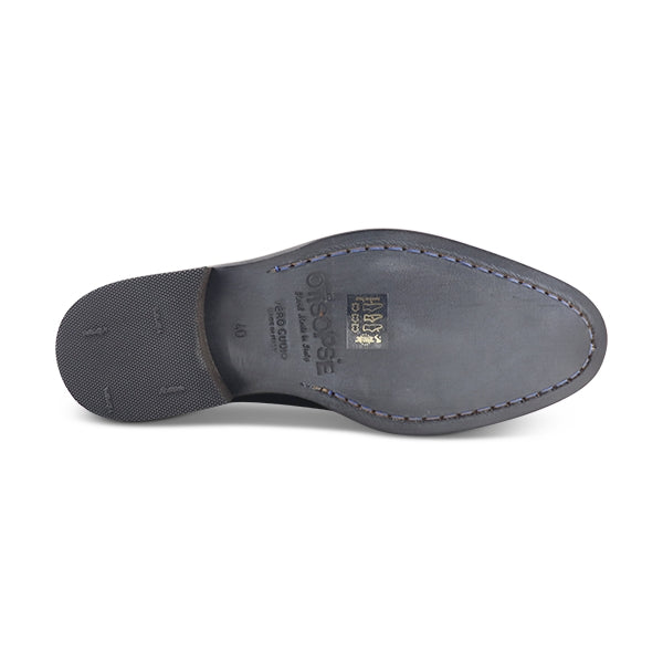 Black distressed leather derby shoes
