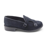 Doppia fibbia in camoscio blu