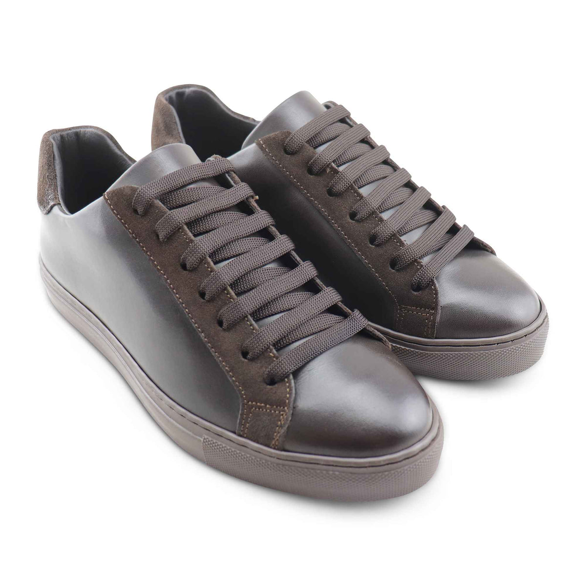 Sneakers in pelle e camoscio testa di moro