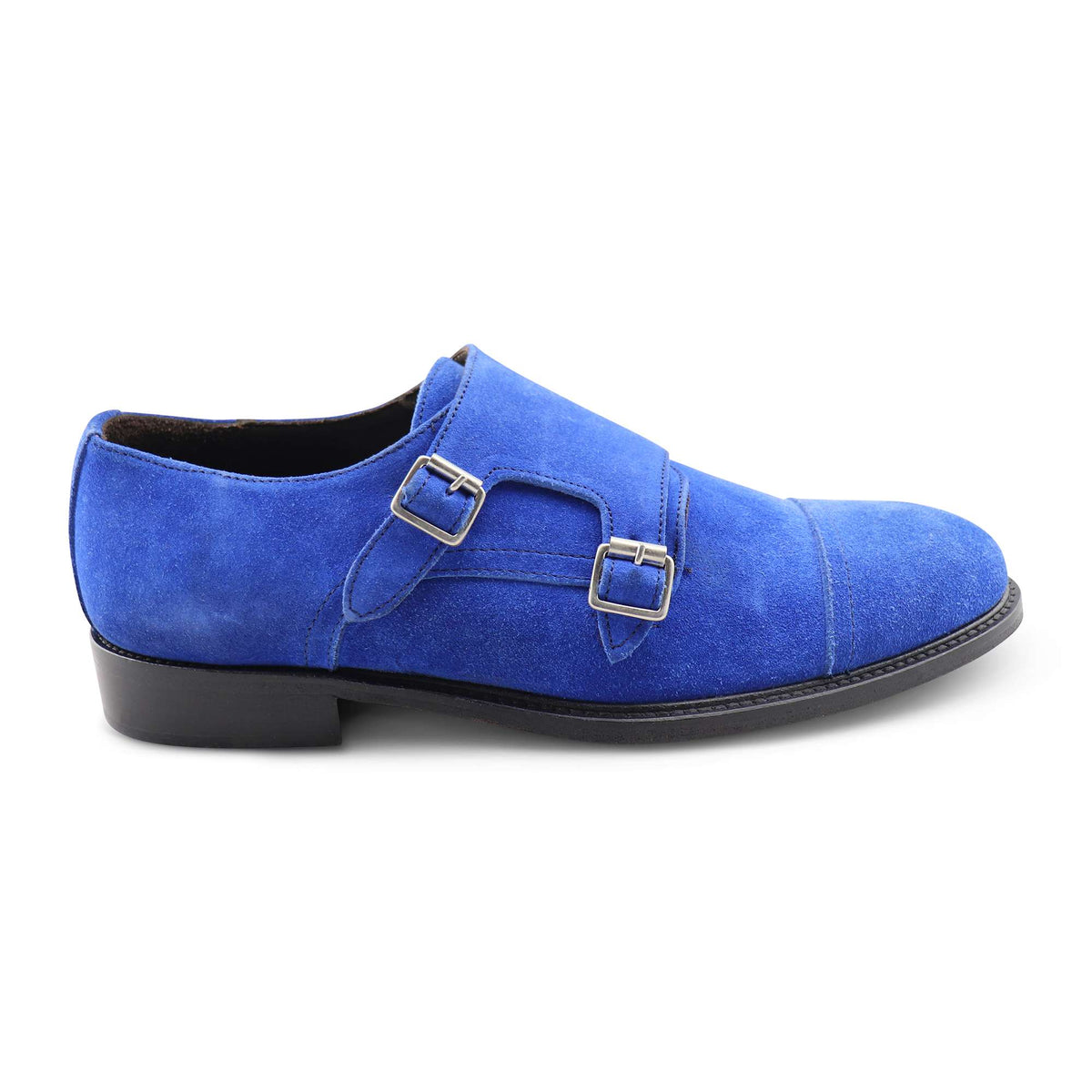 Doppia fibbia in camoscio bluette