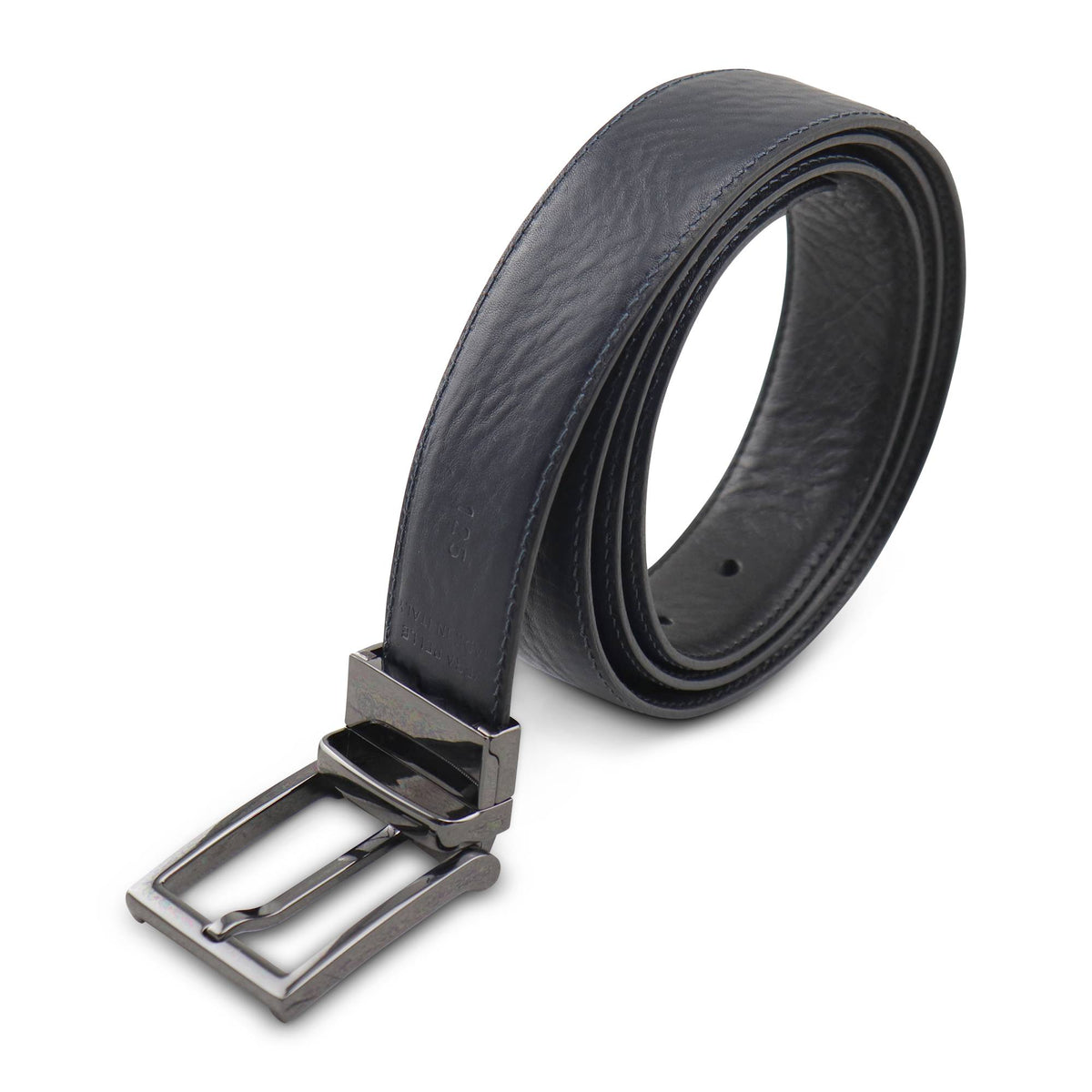 Cintura double face in pelle nero/blu