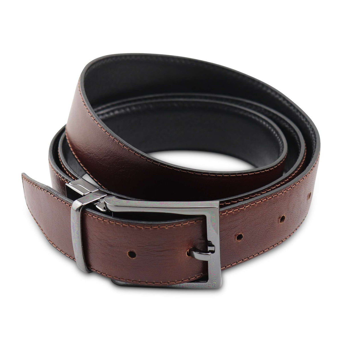 Cintura double face in pelle nero/inglese
