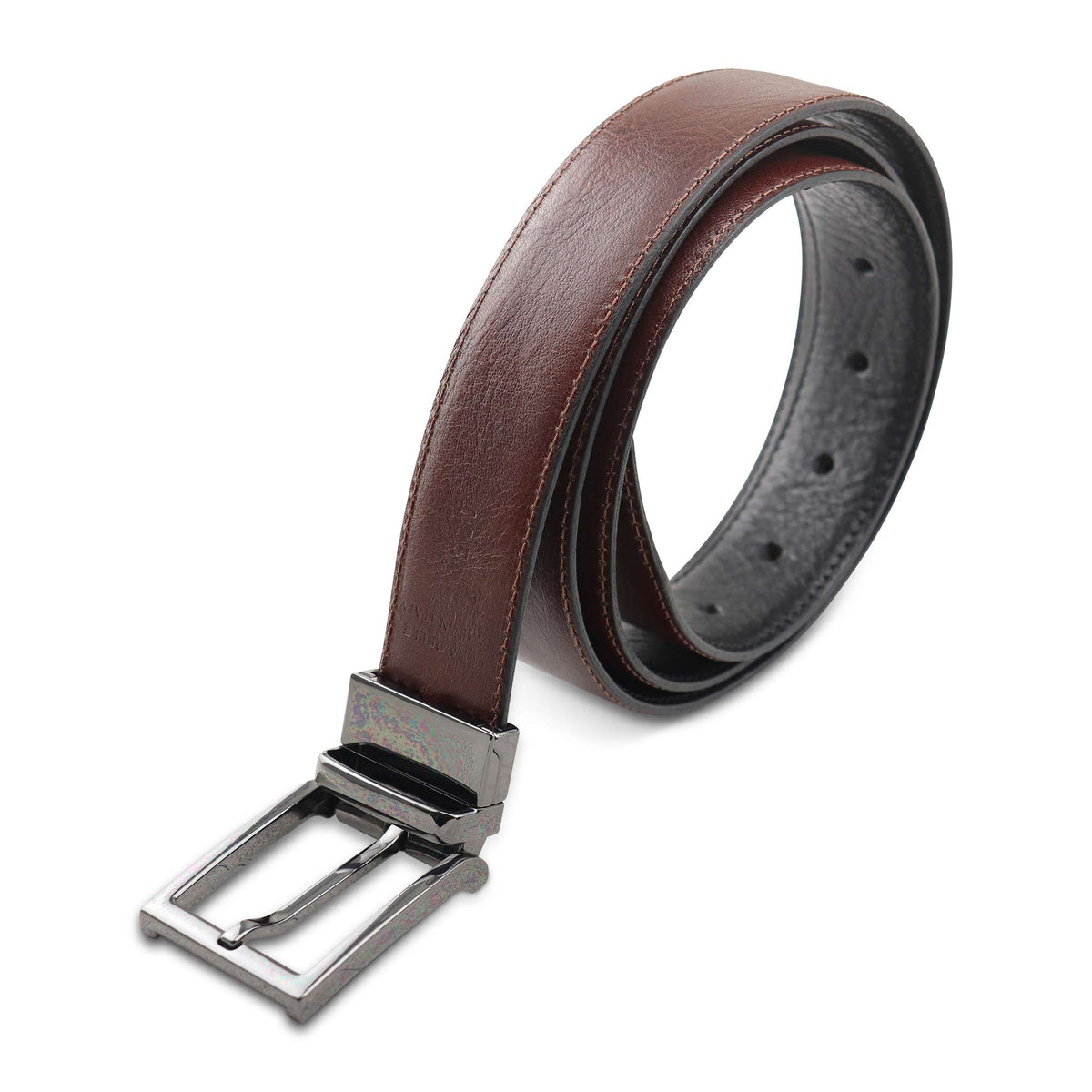 Cintura double face in pelle nero/inglese