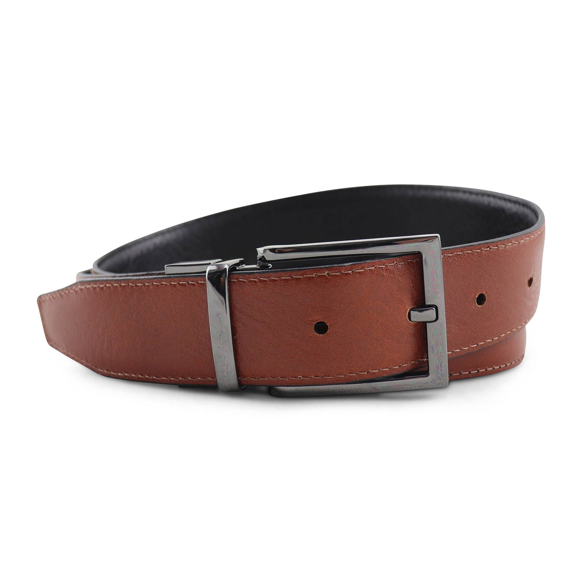 Cintura double face in pelle nero/cuoio