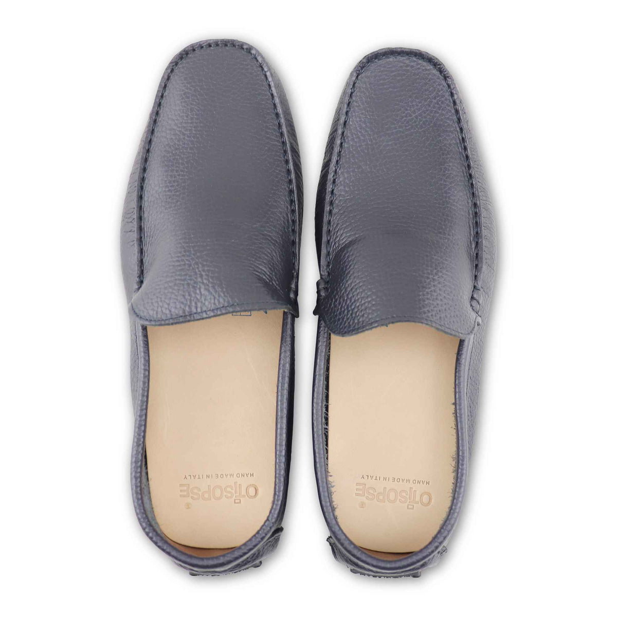 Blue moccasins in hammered leather