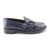 Doppia fibbia in pelle blu