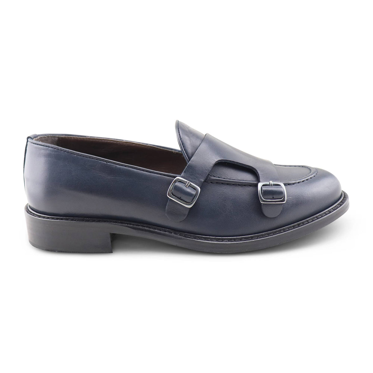 Doppia fibbia in pelle blu
