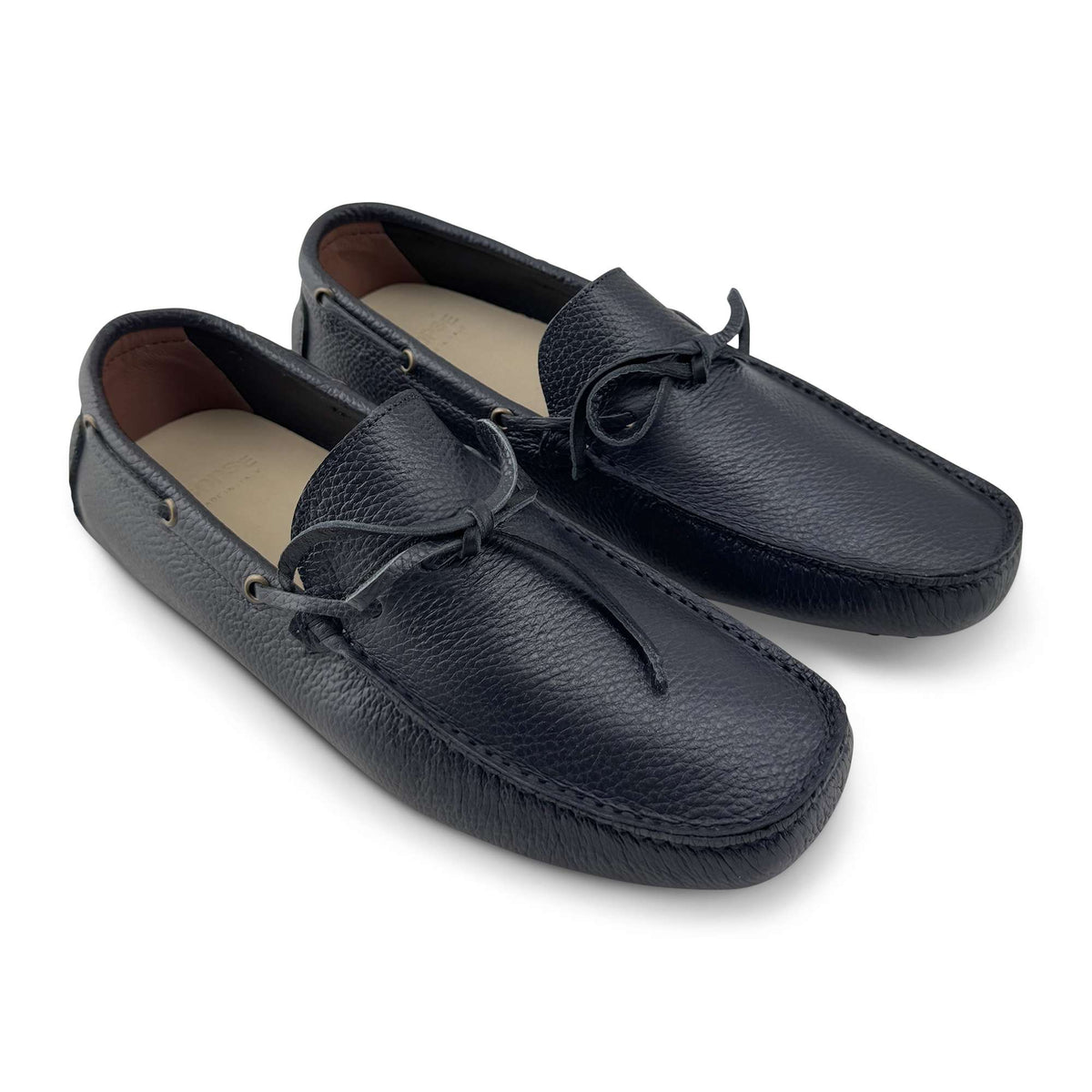 Mocassini con gommini in pelle bottolata blu