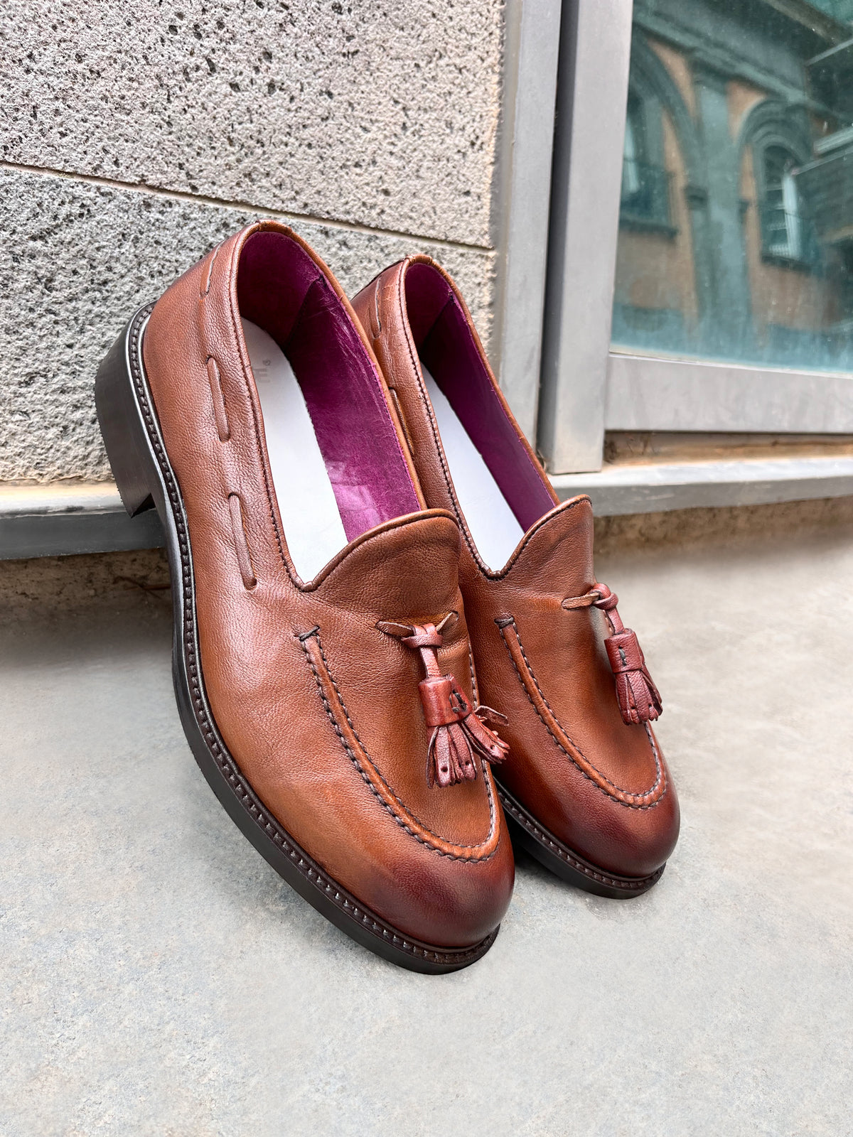 Crinkled leather slippers