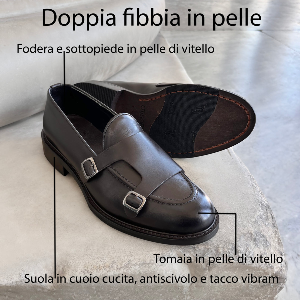Doppia fibbia in pelle testa di moro