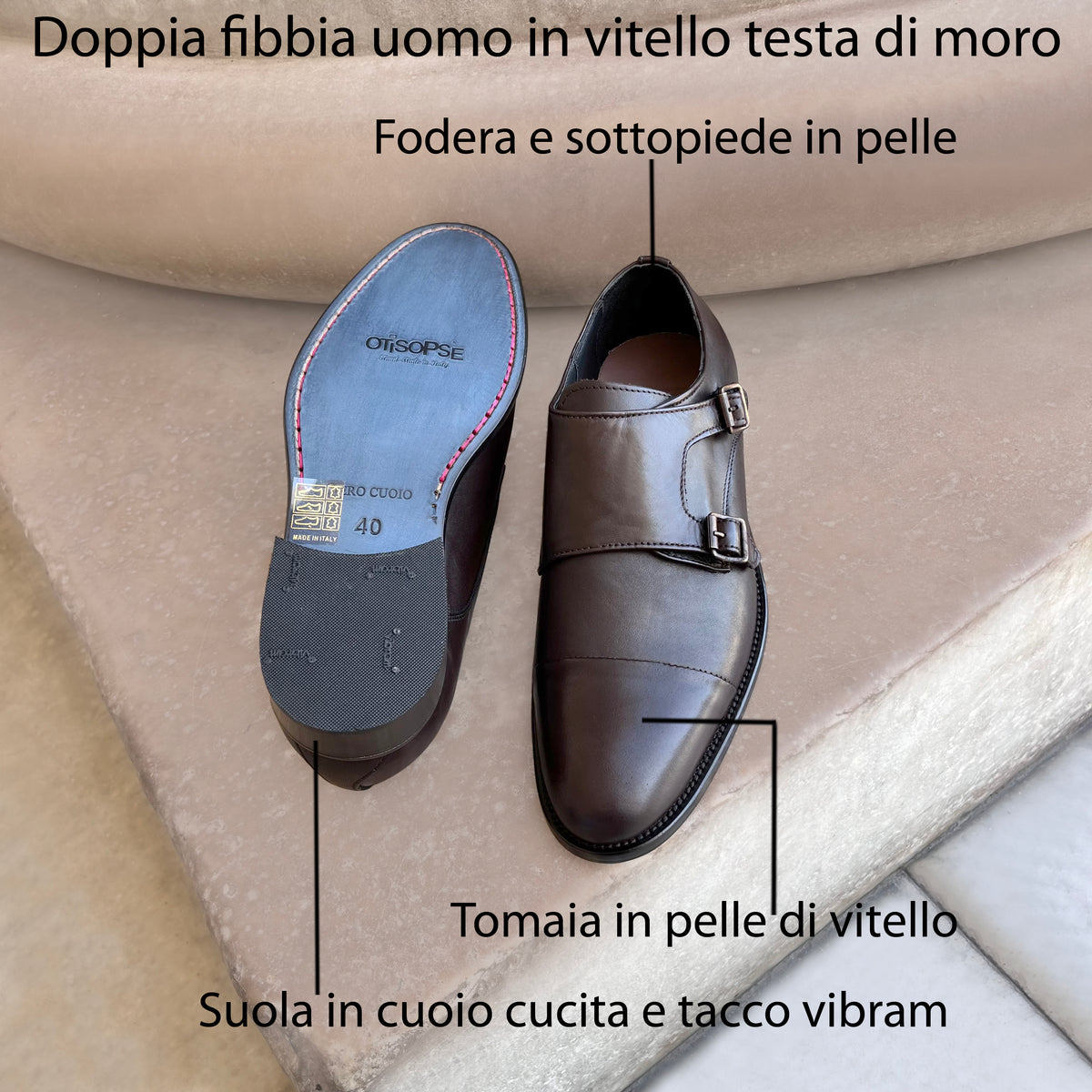 Čevlji z dvojno zaponko iz temno rjavega usnja