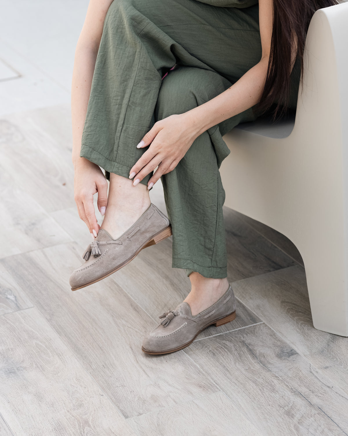 Taupe suede moccasins