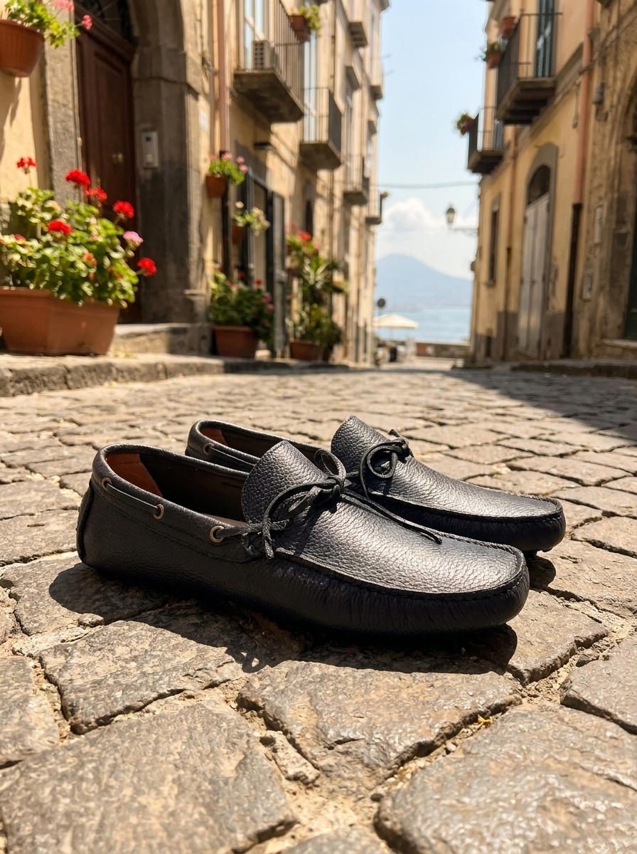 Mocassini con gommini in pelle bottolata blu