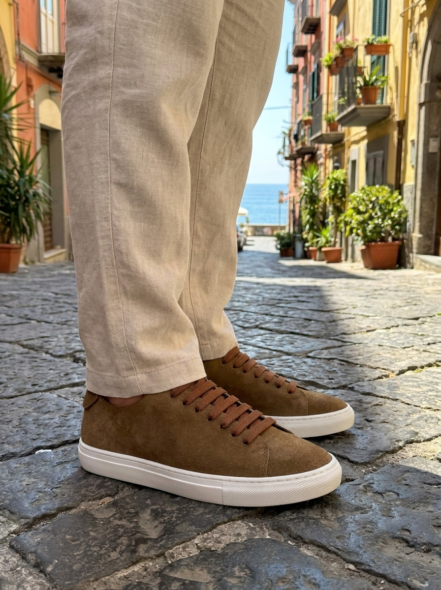 Sneakers in camoscio taupe