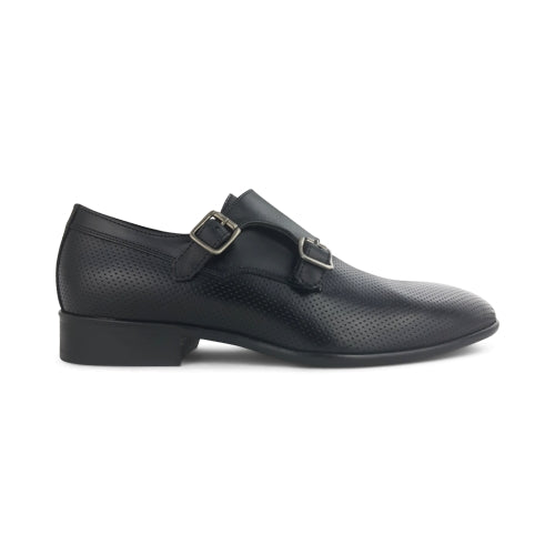 Scarpe doppia fibbia nere in pelle